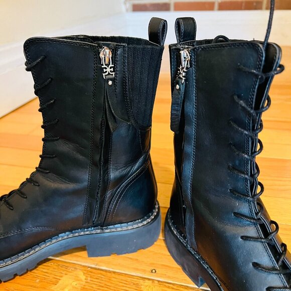 SAM EDELMAN Lex Zip BOOT Lace BLACK Combat LEATHER Military WOMEN Us 9.5 M - Picture 9 of 16